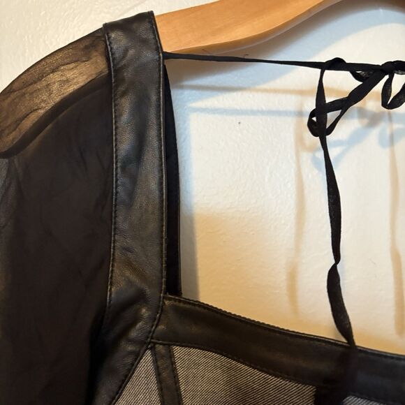 Bebe Y2K Leather & Silk Sheer Long Sleeve Corset Top Size Small Eye Hook Close - Picture 10 of 16